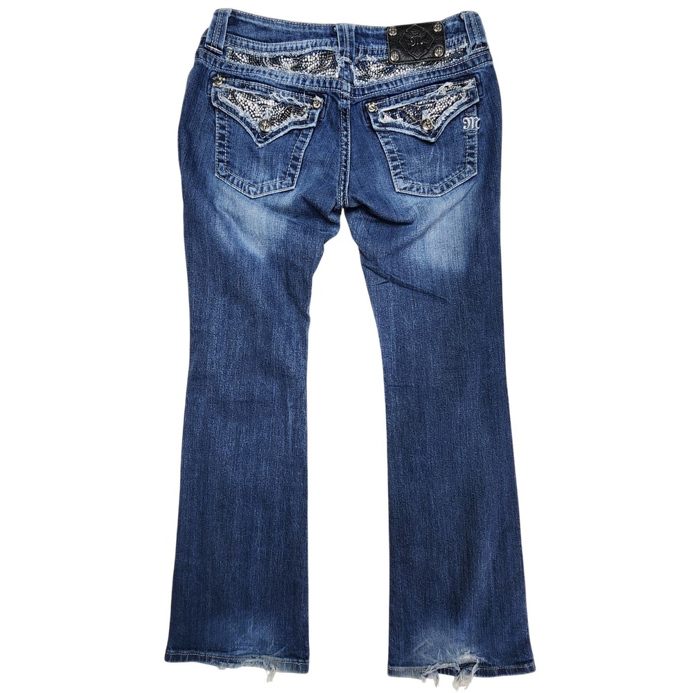 Miss Me JP5124B10V Bootcut Jeans Womens 29 Blue Embellished Rhinestone Low Rise